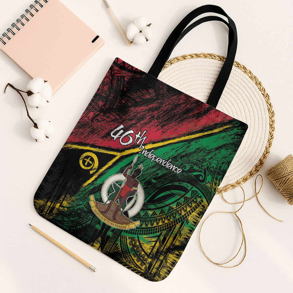 Vanuatu 46th Year Anniversary Tote Bag Vintage Grunge Vanuatu Flag Heritage LT9 Black Strap One Size Black - Polynesian Pride