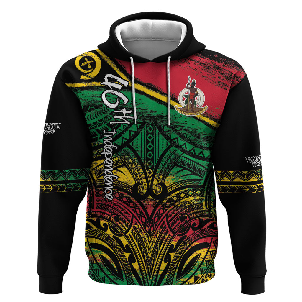 Vanuatu 46th Year Anniversary Zip Hoodie Vintage Grunge Vanuatu Flag Heritage LT9 Pullover Hoodie Black - Polynesian Pride