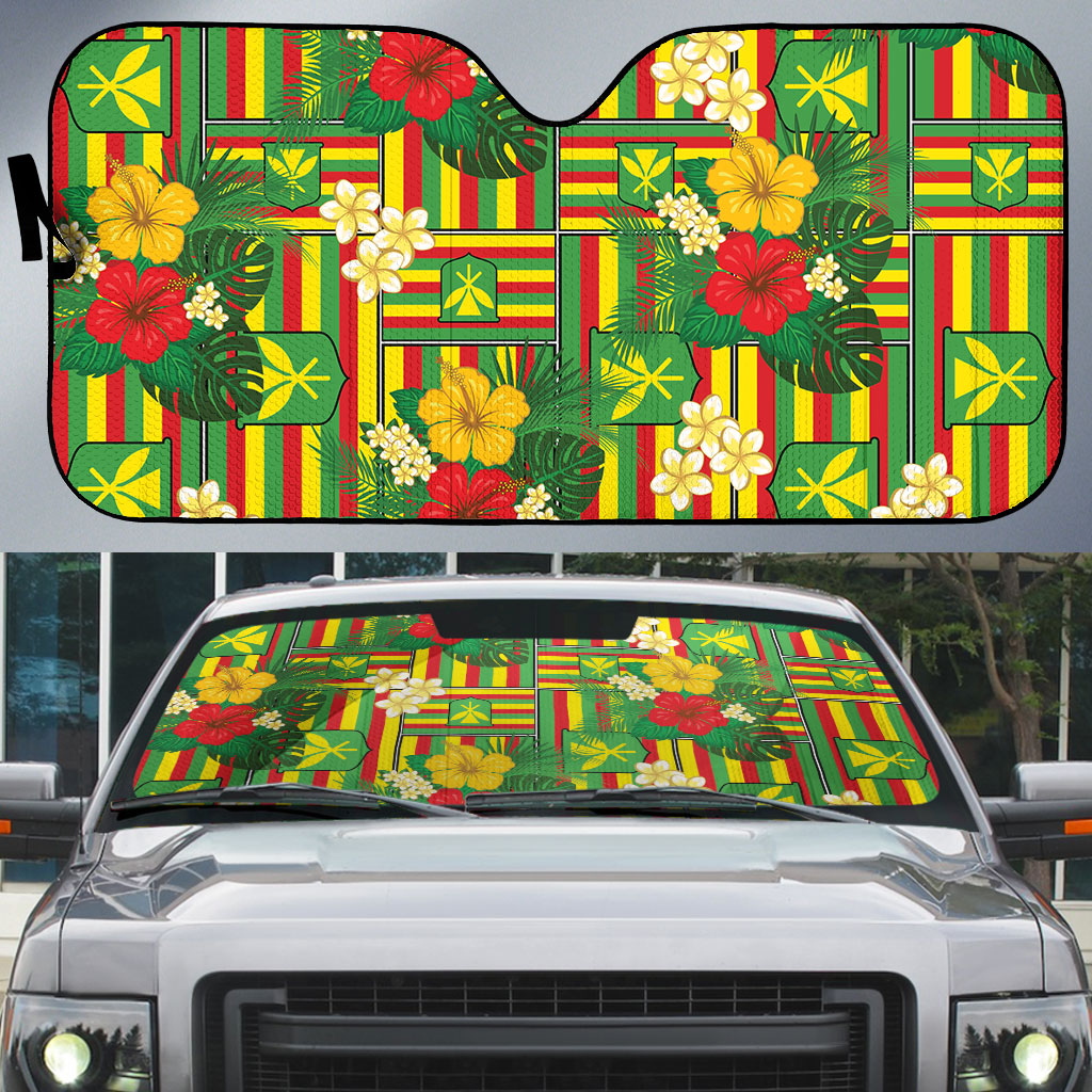 Hawaii Kanaka Maoli Hibiscus Auto Sun Shade Hawaiian Flag Motif