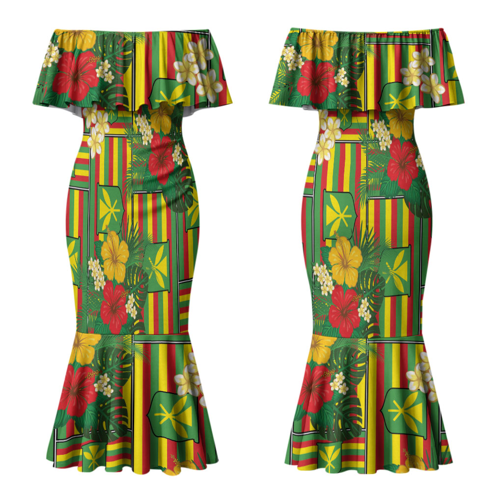 Hawaii Kanaka Maoli Hibiscus Couples Matching Mermaid Dress and Hawaiian Shirt Hawaiian Flag Motif LT9 - Polynesian Pride