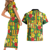 Hawaii Kanaka Maoli Hibiscus Couples Matching Short Sleeve Bodycon Dress and Hawaiian Shirt Hawaiian Flag Motif