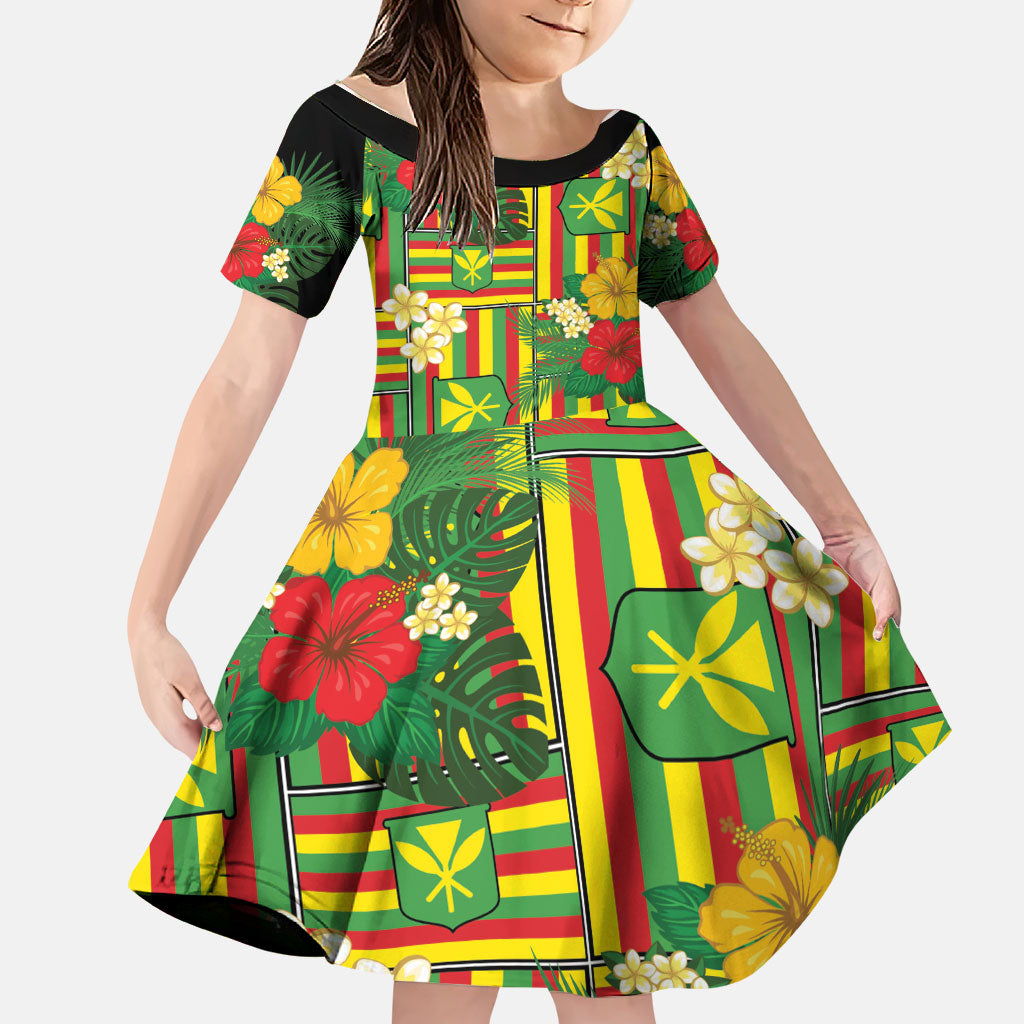 Hawaii Kanaka Maoli Hibiscus Family Matching Mermaid Dress and Hawaiian Shirt Hawaiian Flag Motif