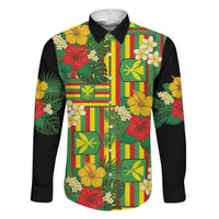Hawaii Kanaka Maoli Hibiscus Family Matching Off The Shoulder Long Sleeve Dress and Hawaiian Shirt Hawaiian Flag Motif