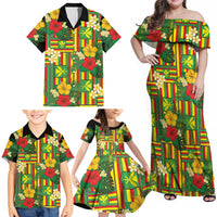 Hawaii Kanaka Maoli Hibiscus Family Matching Off Shoulder Maxi Dress and Hawaiian Shirt Hawaiian Flag Motif