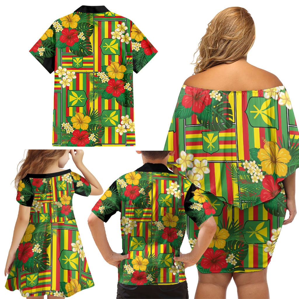 Hawaii Kanaka Maoli Hibiscus Family Matching Off Shoulder Short Dress and Hawaiian Shirt Hawaiian Flag Motif