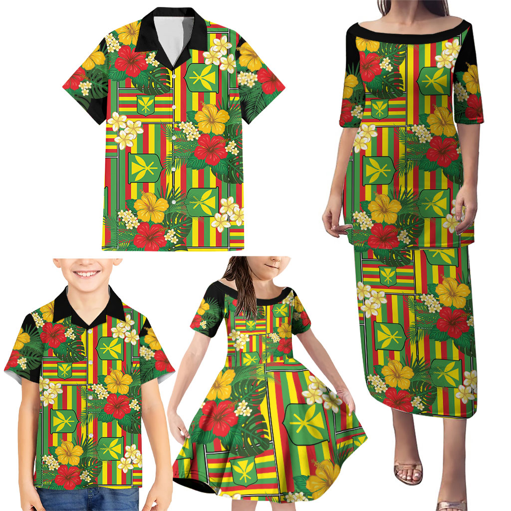 Hawaii Kanaka Maoli Hibiscus Family Matching Puletasi and Hawaiian Shirt Hawaiian Flag Motif