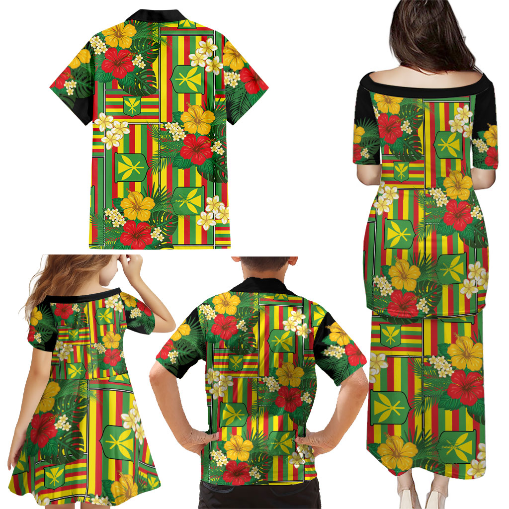 Hawaii Kanaka Maoli Hibiscus Family Matching Puletasi and Hawaiian Shirt Hawaiian Flag Motif