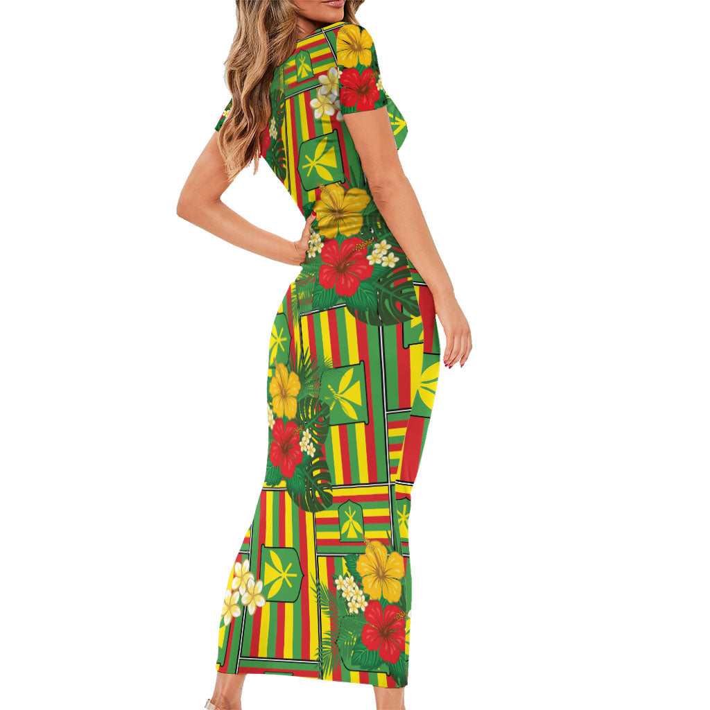 Hawaii Kanaka Maoli Hibiscus Family Matching Short Sleeve Bodycon Dress and Hawaiian Shirt Hawaiian Flag Motif