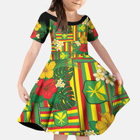 Hawaii Kanaka Maoli Hibiscus Family Matching Summer Maxi Dress and Hawaiian Shirt Hawaiian Flag Motif