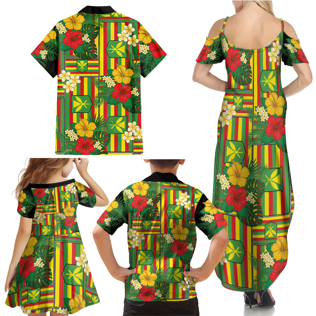 Hawaii Kanaka Maoli Hibiscus Family Matching Summer Maxi Dress and Hawaiian Shirt Hawaiian Flag Motif