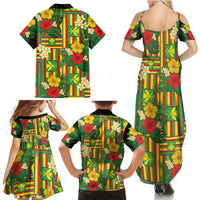 Hawaii Kanaka Maoli Hibiscus Family Matching Summer Maxi Dress and Hawaiian Shirt Hawaiian Flag Motif