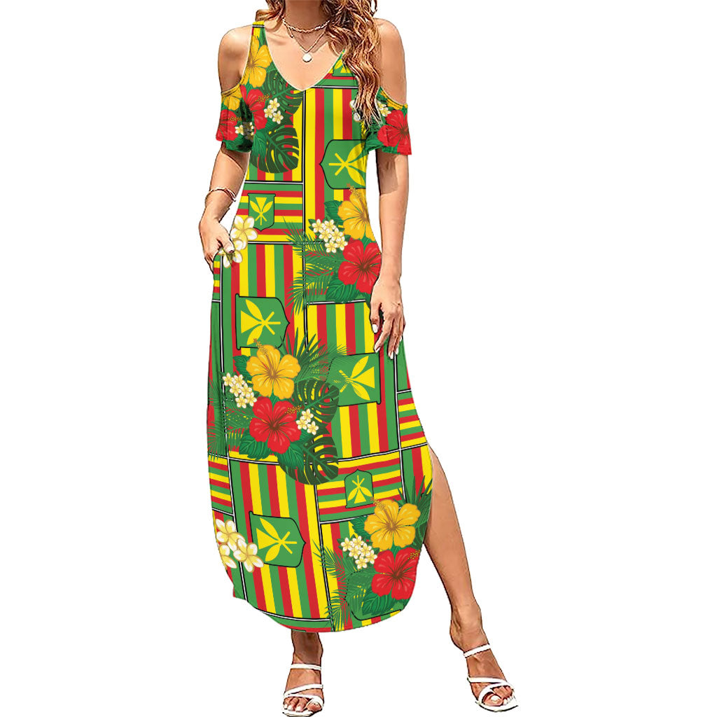 Hawaii Kanaka Maoli Hibiscus Family Matching Summer Maxi Dress and Hawaiian Shirt Hawaiian Flag Motif