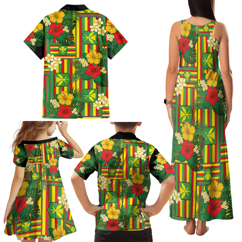Hawaii Kanaka Maoli Hibiscus Family Matching Tank Maxi Dress and Hawaiian Shirt Hawaiian Flag Motif