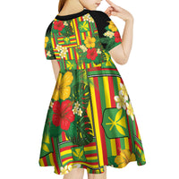 Hawaii Kanaka Maoli Hibiscus Kid Short Sleeve Dress Hawaiian Flag Motif