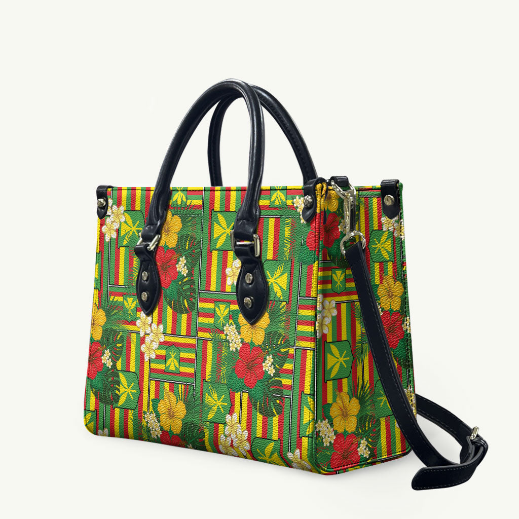 Hawaii Kanaka Maoli Hibiscus Leather Bag Hawaiian Flag Motif