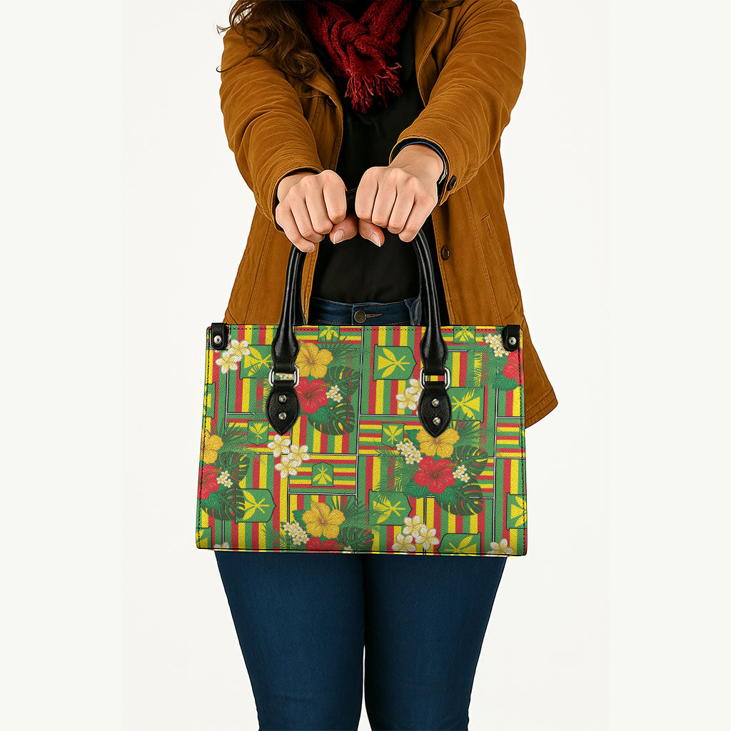 Hawaii Kanaka Maoli Hibiscus Leather Bag Hawaiian Flag Motif