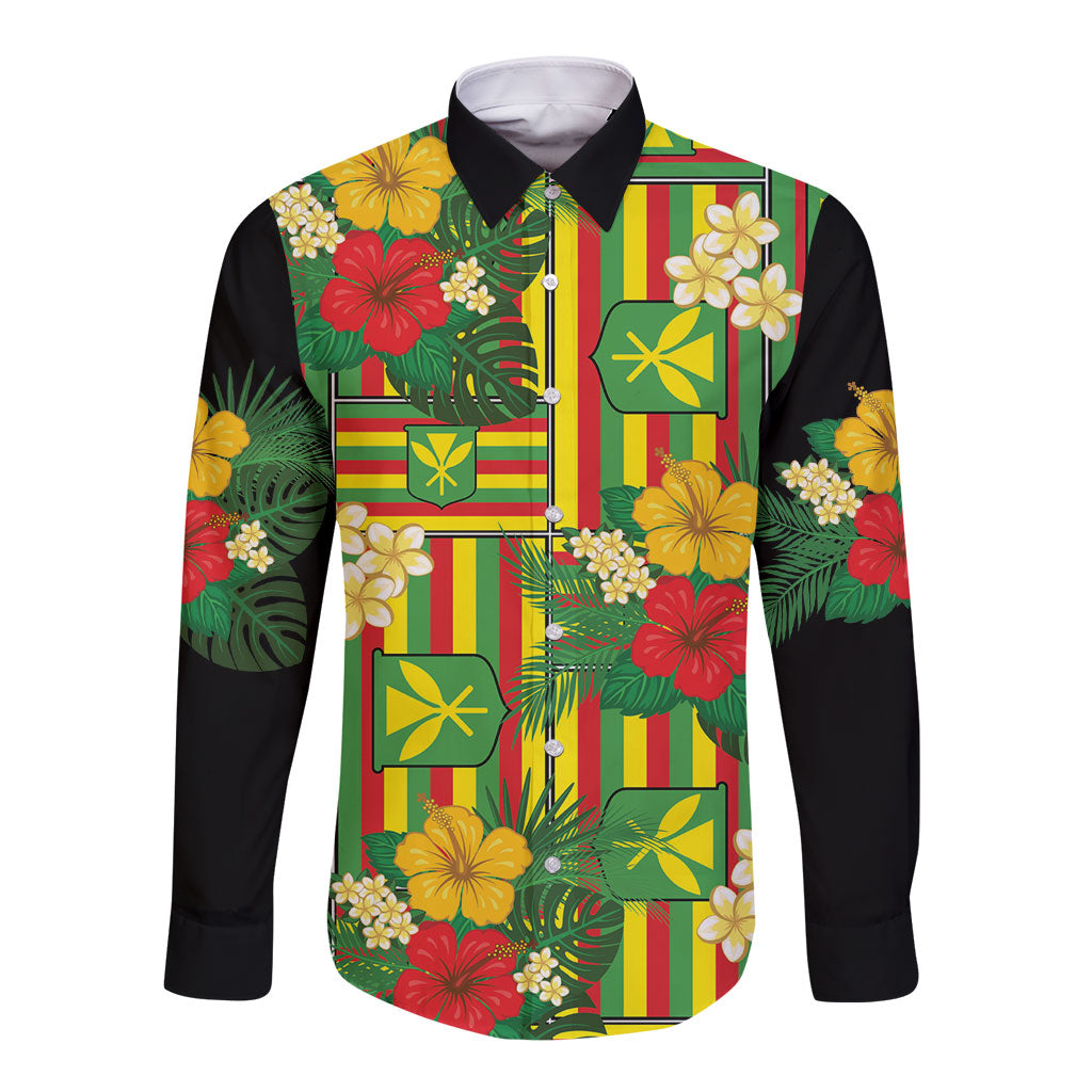 Hawaii Kanaka Maoli Hibiscus Long Sleeve Button Shirt Hawaiian Flag Motif