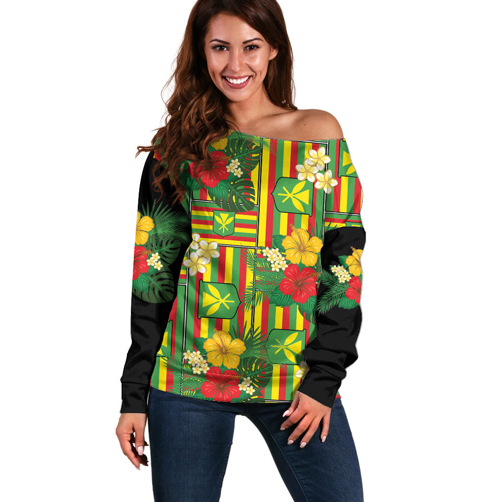 Hawaii Kanaka Maoli Hibiscus Off Shoulder Sweater Hawaiian Flag Motif