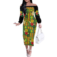 Hawaii Kanaka Maoli Hibiscus Off The Shoulder Long Sleeve Dress Hawaiian Flag Motif