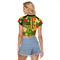 Hawaii Kanaka Maoli Hibiscus Raglan Cropped T Shirt Hawaiian Flag Motif