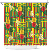 Hawaii Kanaka Maoli Hibiscus Shower Curtain Hawaiian Flag Motif