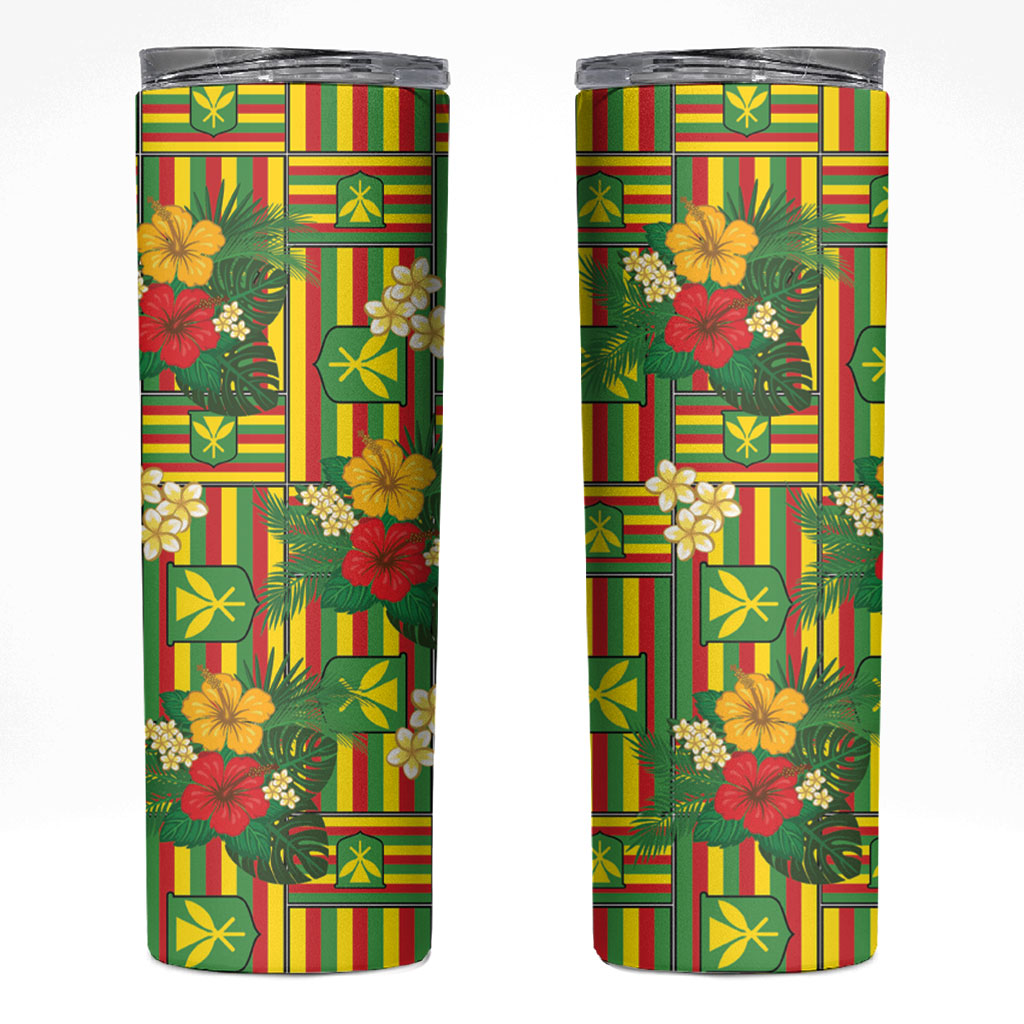 Hawaii Kanaka Maoli Hibiscus Skinny Tumbler Hawaiian Flag Motif