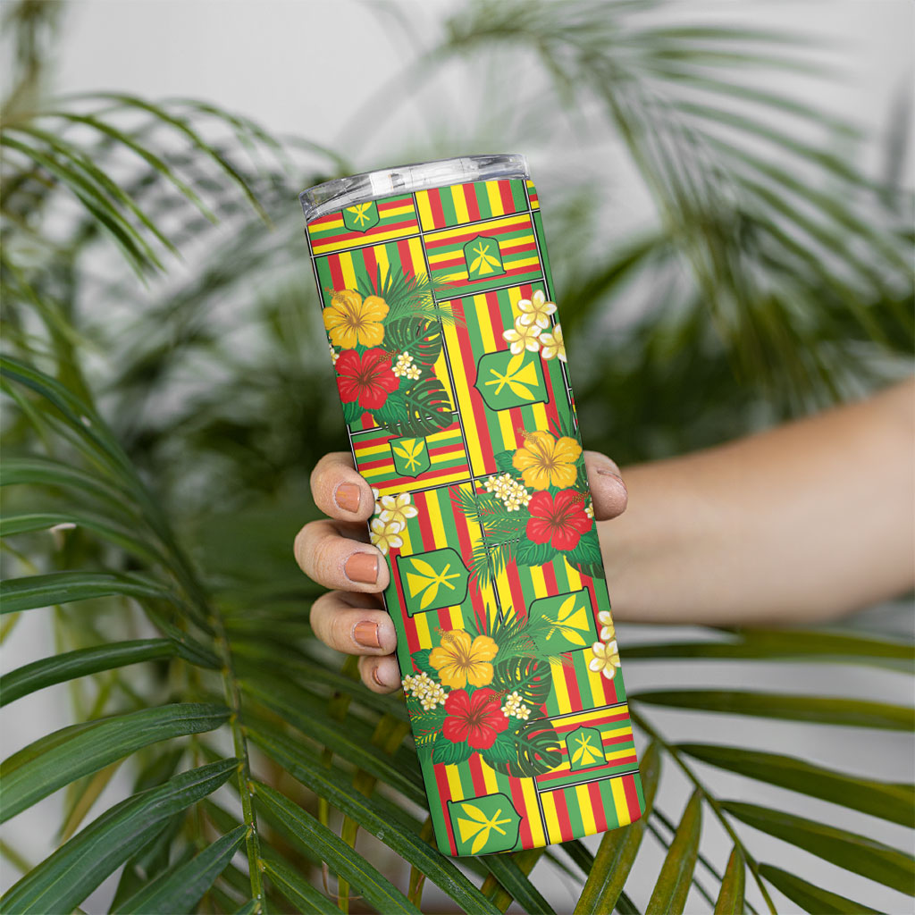 Hawaii Kanaka Maoli Hibiscus Skinny Tumbler Hawaiian Flag Motif