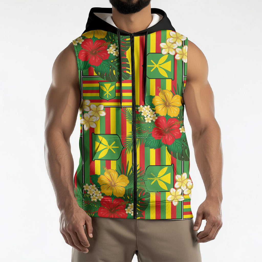 Hawaii Kanaka Maoli Hibiscus Sleeveless Zip Hoodie Hawaiian Flag Motif