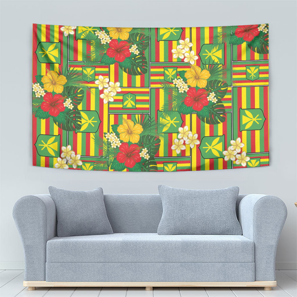 Hawaii Kanaka Maoli Hibiscus Tapestry Hawaiian Flag Motif