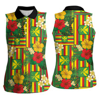 Hawaii Kanaka Maoli Hibiscus Women Sleeveless Polo Shirt Hawaiian Flag Motif