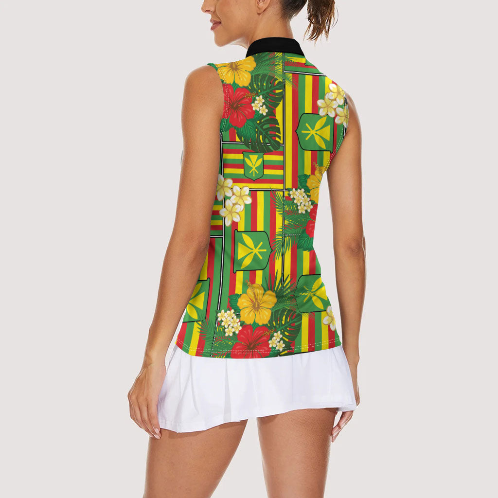 Hawaii Kanaka Maoli Hibiscus Women Sleeveless Polo Shirt Hawaiian Flag Motif