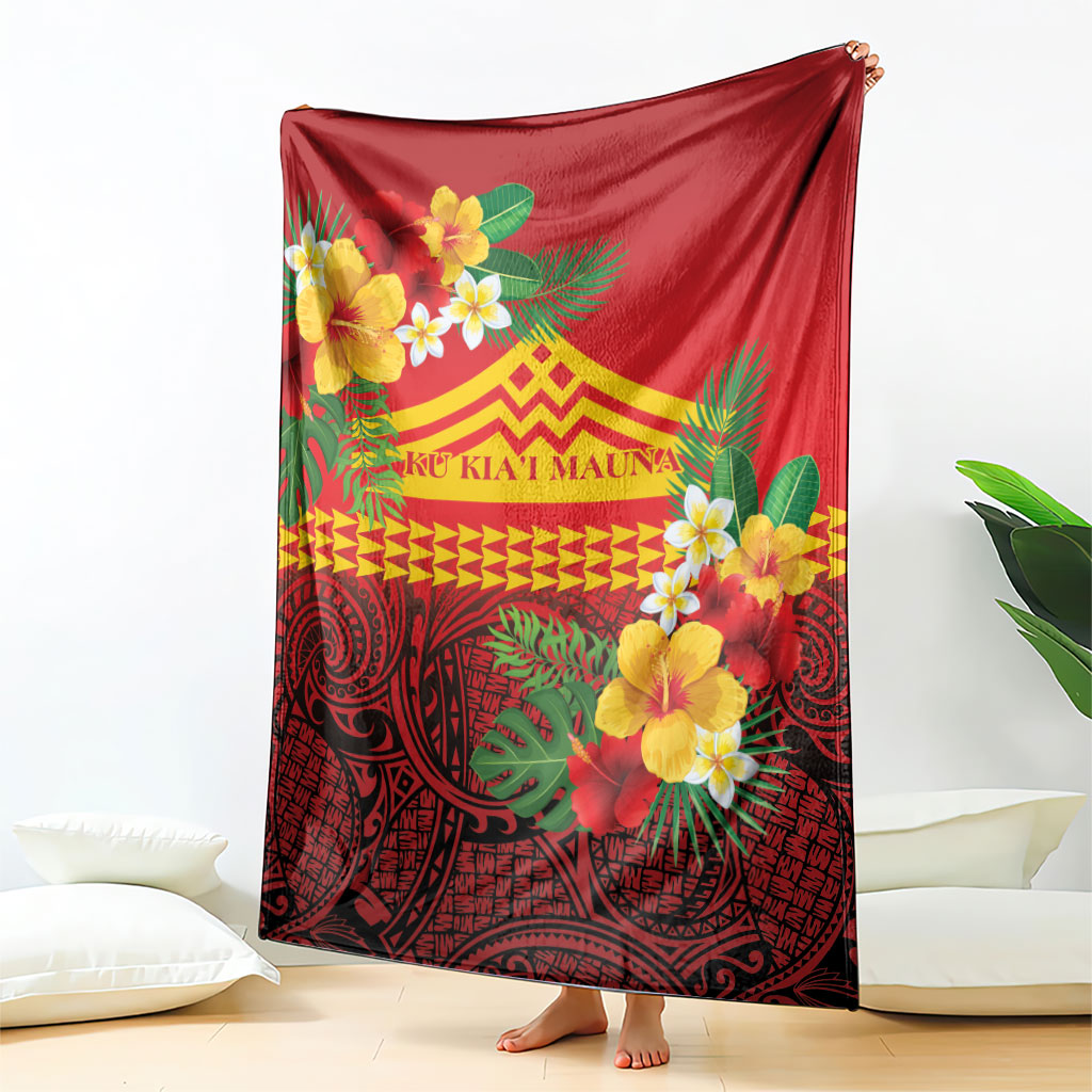 Hawaii Ku Kia'i Mauna Blanket Hibiscus Kakau Pattern