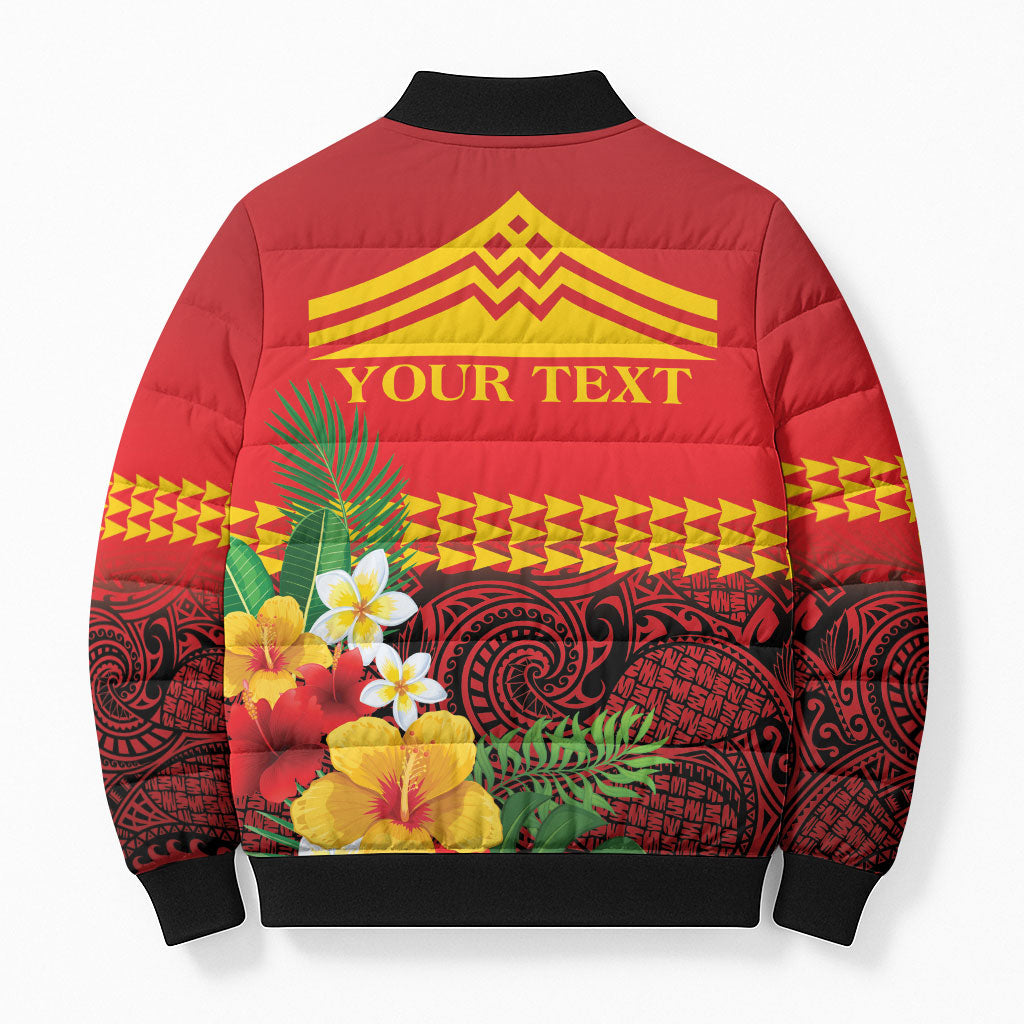 Hawaii Ku Kia'i Mauna Personalized Bomber Puffer Jacket Hibiscus Kakau Pattern