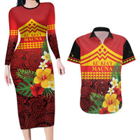 Hawaii Ku Kia'i Mauna Personalized Couples Matching Long Sleeve Bodycon Dress and Hawaiian Shirt Hibiscus Kakau Pattern