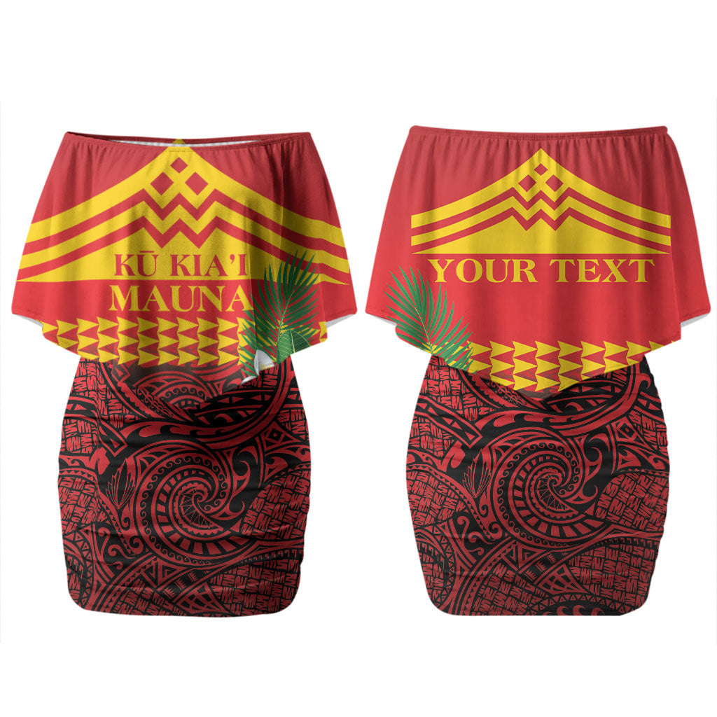 Hawaii Ku Kia'i Mauna Personalized Couples Matching Off Shoulder Short Dress and Long Sleeve Button Shirt Hibiscus Kakau Pattern LT9 - Polynesian Pride
