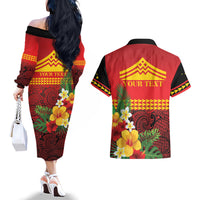 Hawaii Ku Kia'i Mauna Personalized Couples Matching Off The Shoulder Long Sleeve Dress and Hawaiian Shirt Hibiscus Kakau Pattern