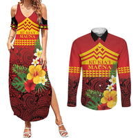 Hawaii Ku Kia'i Mauna Personalized Couples Matching Summer Maxi Dress and Long Sleeve Button Shirt Hibiscus Kakau Pattern