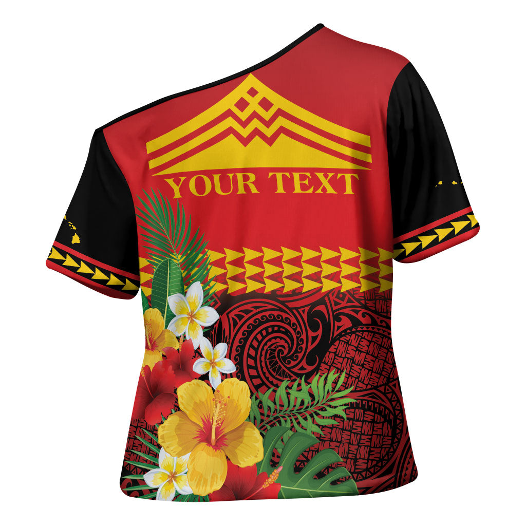 Hawaii Ku Kia'i Mauna Personalized Cross Shoulder Shirt Hibiscus Kakau Pattern