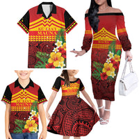 Hawaii Ku Kia'i Mauna Personalized Family Matching Off The Shoulder Long Sleeve Dress and Hawaiian Shirt Hibiscus Kakau Pattern