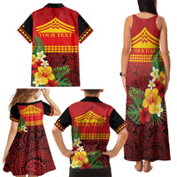Hawaii Ku Kia'i Mauna Personalized Family Matching Tank Maxi Dress and Hawaiian Shirt Hibiscus Kakau Pattern