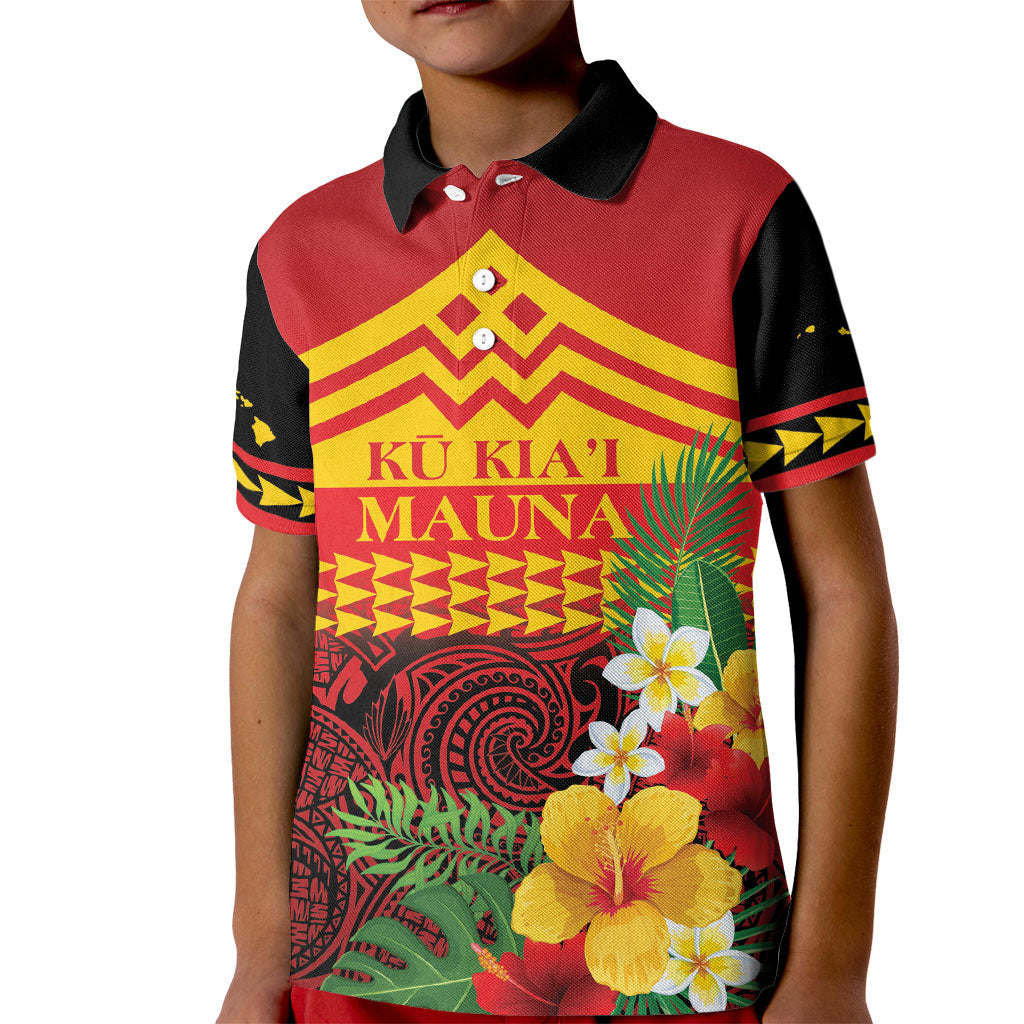 Hawaii Ku Kia'i Mauna Personalized Kid Polo Shirt Hibiscus Kakau Pattern