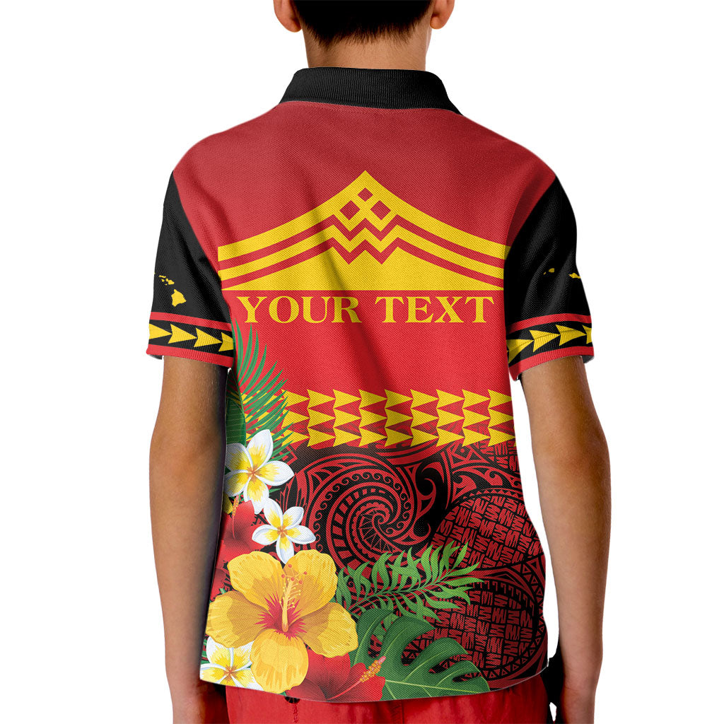 Hawaii Ku Kia'i Mauna Personalized Kid Polo Shirt Hibiscus Kakau Pattern