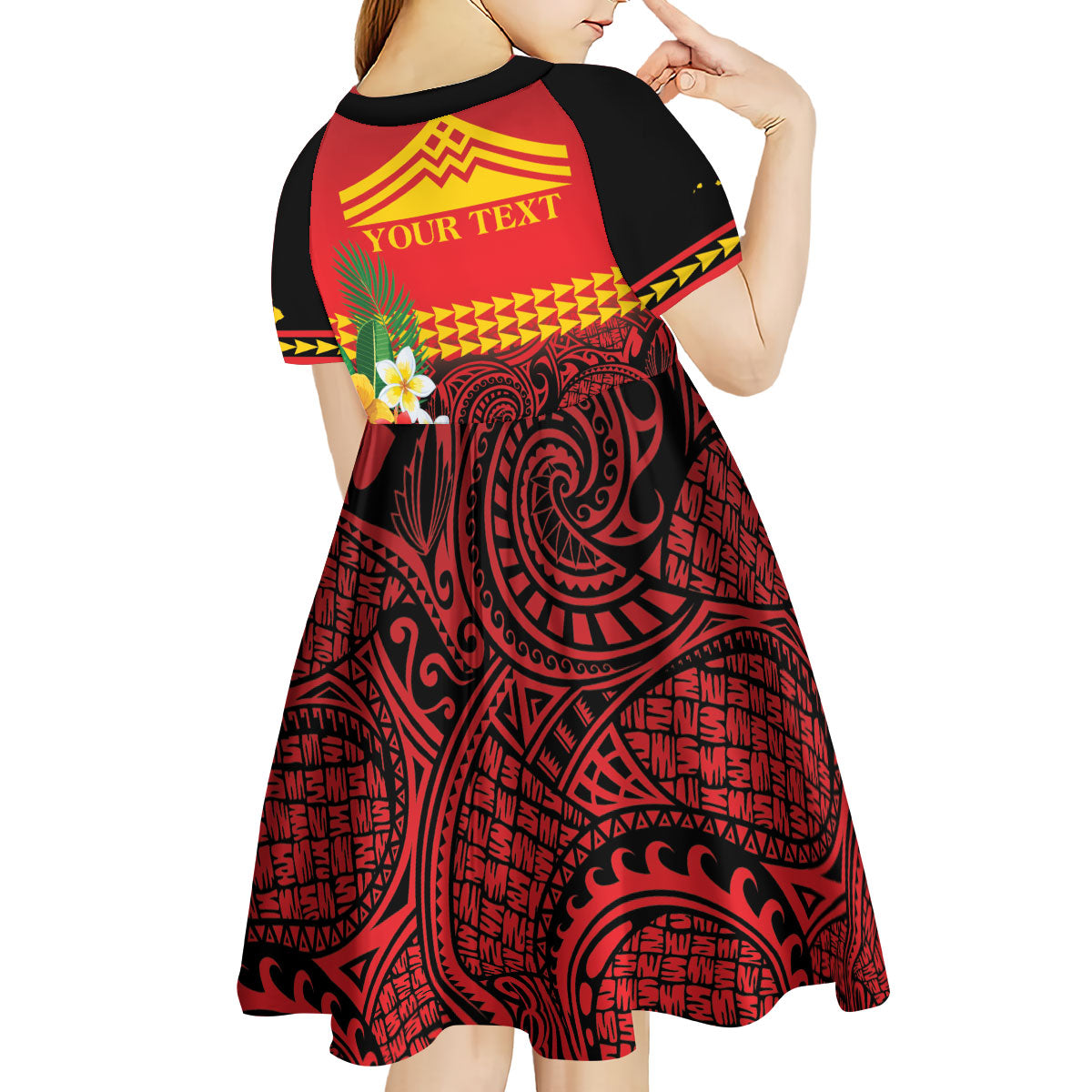 Hawaii Ku Kia'i Mauna Personalized Kid Short Sleeve Dress Hibiscus Kakau Pattern