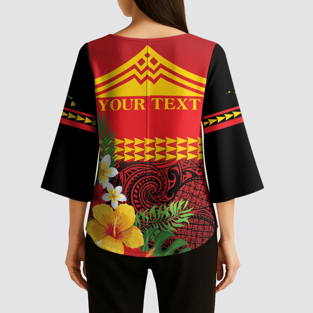 Hawaii Ku Kia'i Mauna Personalized Kimono Sleeve Blouse Hibiscus Kakau Pattern