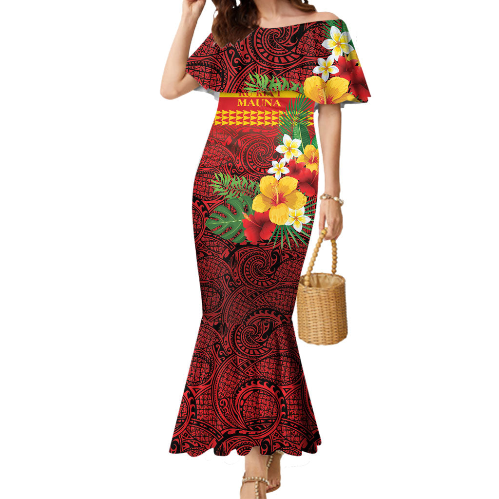 Hawaii Ku Kia'i Mauna Personalized Mermaid Dress Hibiscus Kakau Pattern