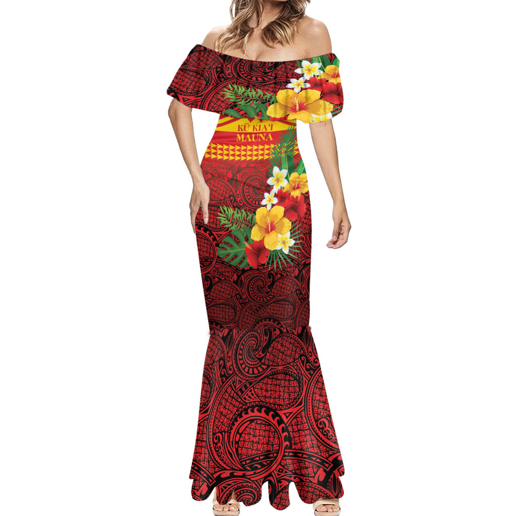 Hawaii Ku Kia'i Mauna Personalized Mermaid Dress Hibiscus Kakau Pattern