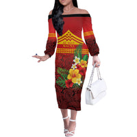 Hawaii Ku Kia'i Mauna Personalized Off The Shoulder Long Sleeve Dress Hibiscus Kakau Pattern
