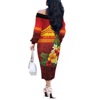 Hawaii Ku Kia'i Mauna Personalized Off The Shoulder Long Sleeve Dress Hibiscus Kakau Pattern