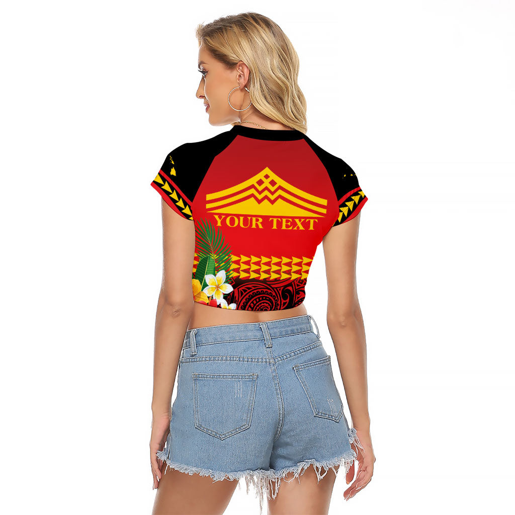 Hawaii Ku Kia'i Mauna Personalized Raglan Cropped T Shirt Hibiscus Kakau Pattern