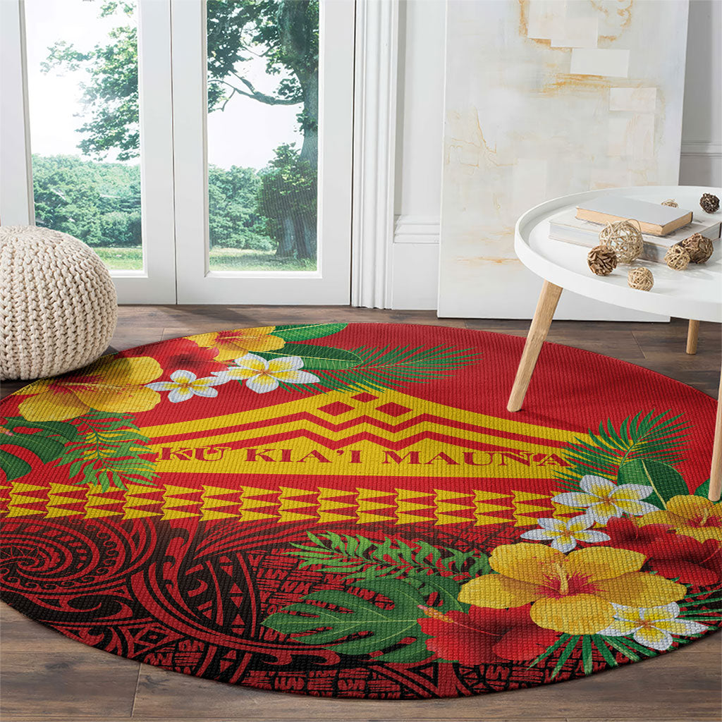 Hawaii Ku Kia'i Mauna Round Carpet Hibiscus Kakau Pattern